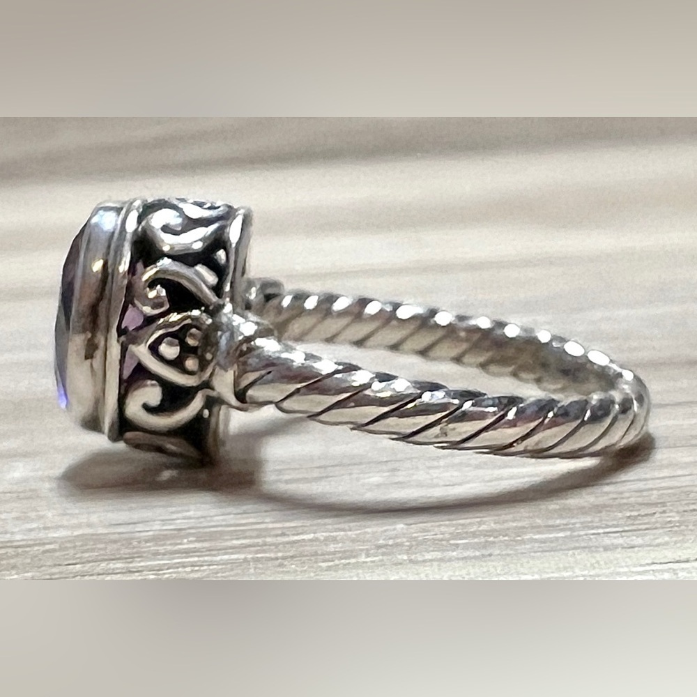 Vintage Designer Signed M ID Sterling Silver Twisted Cable Amethyst Ring, Size 5 - Picture 3 of 9